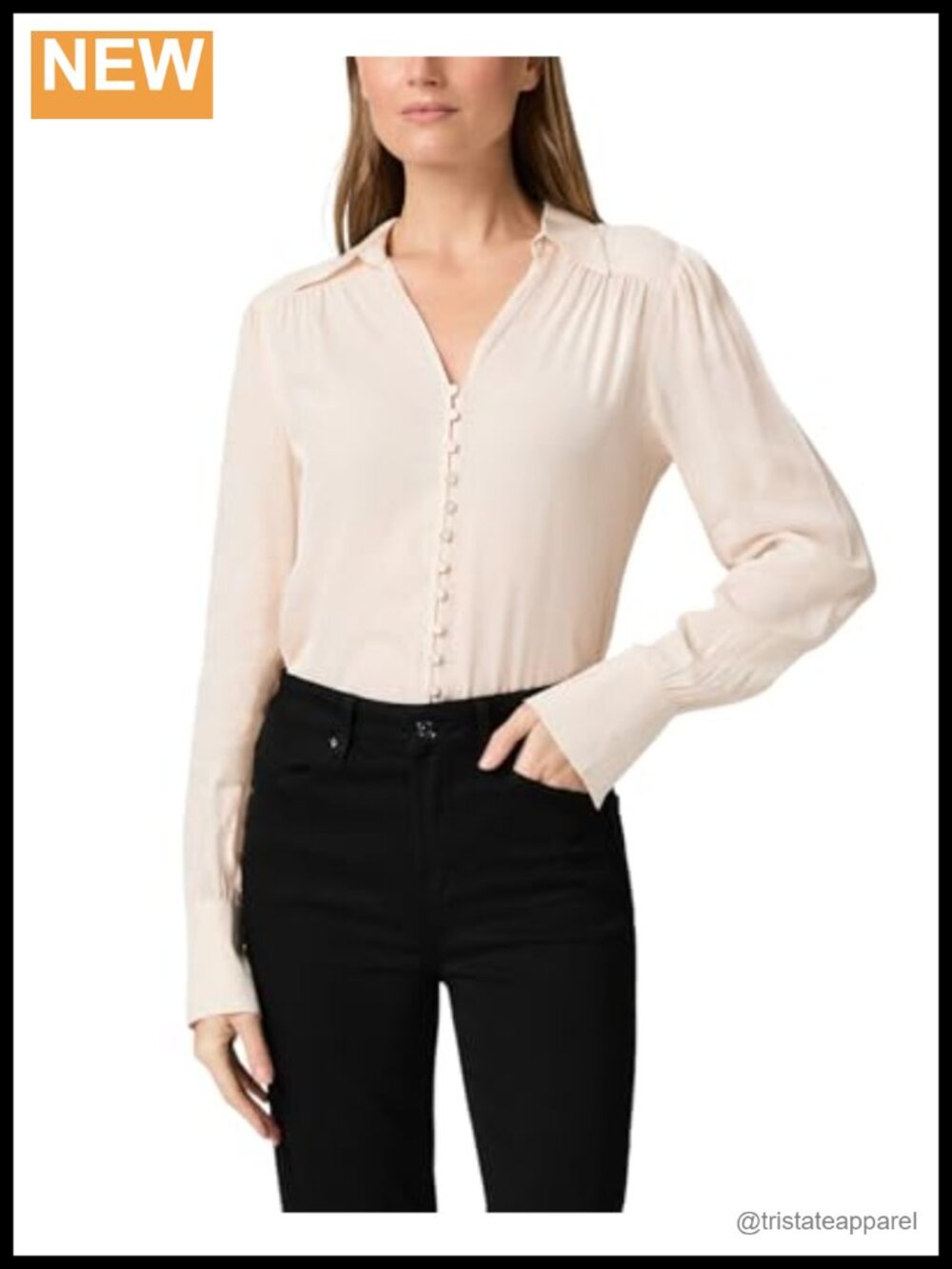 Long Sleeve V-Neck Blouse Button Down Peasant Top 52% Viscose 48% Rayon